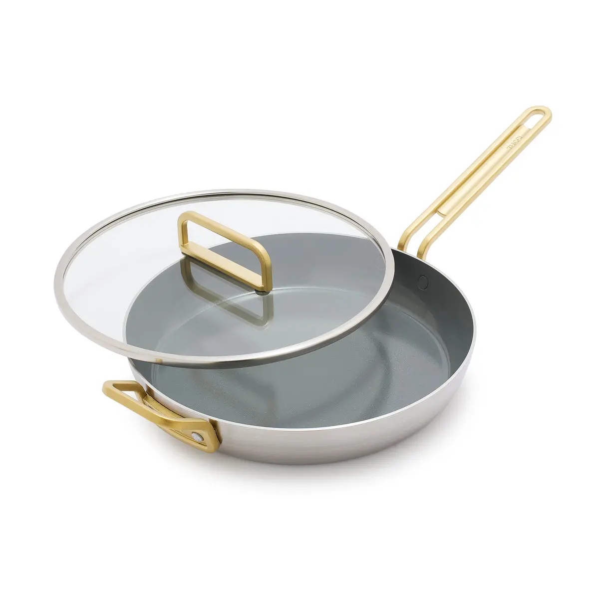 Stanley Tucci™ Stainless Steel Ceramic Nonstick 12" Frypan With Lid | Champagne Handle 1