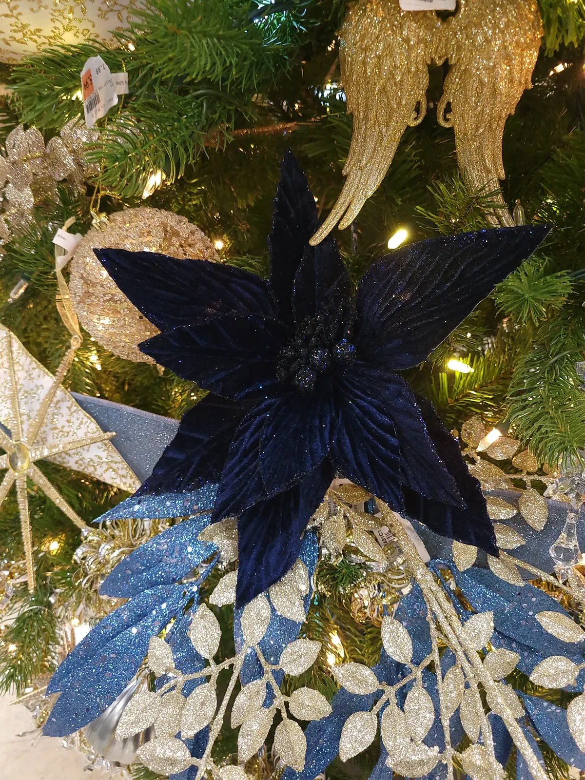 22" Midnight Blue Velvet Poinsettia Stem 2