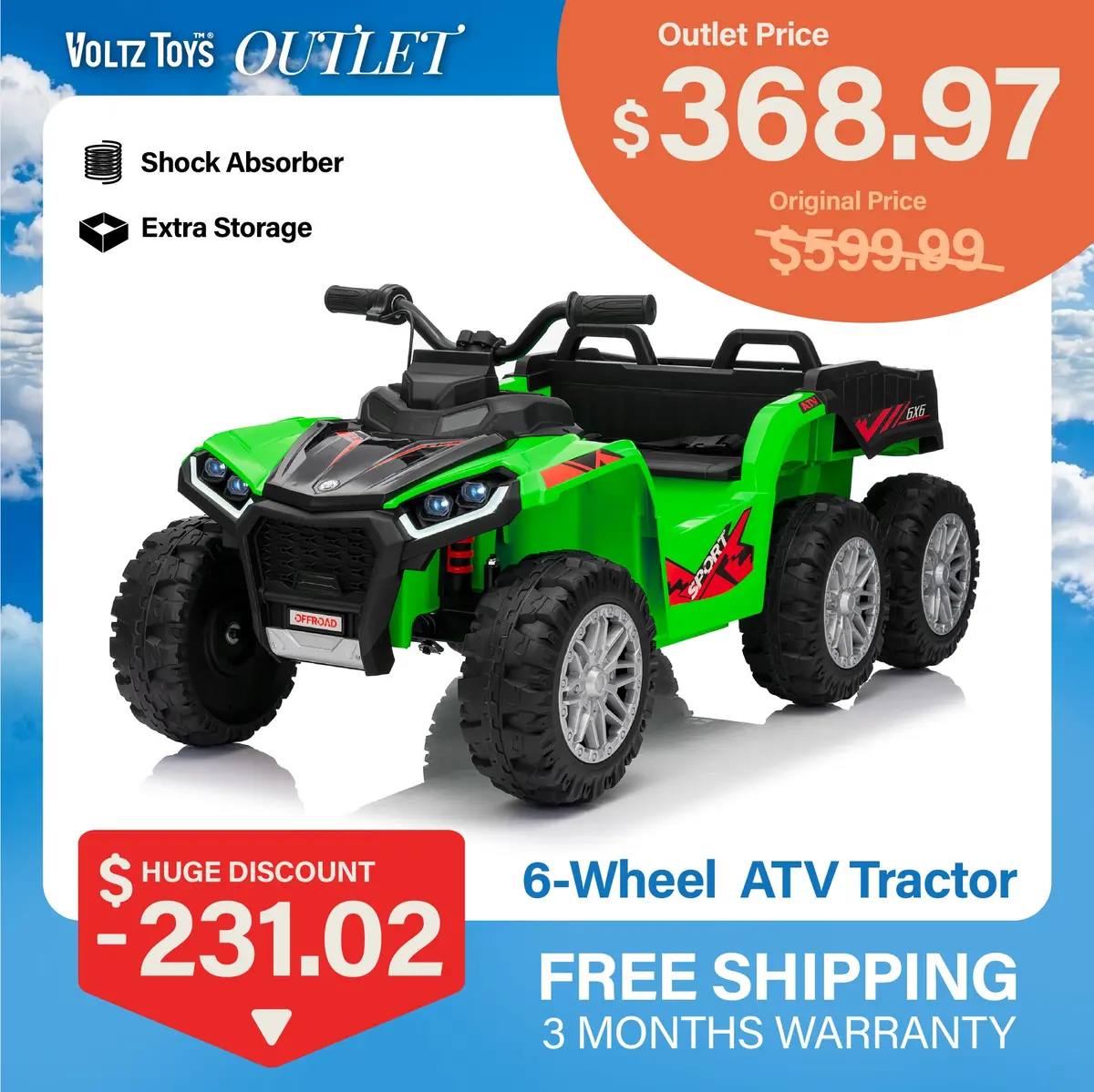 24V 6-Wheel Ride-On Atv Tractor For Kids – 2 Seater Remote Controlled Electric Farm Quad 1