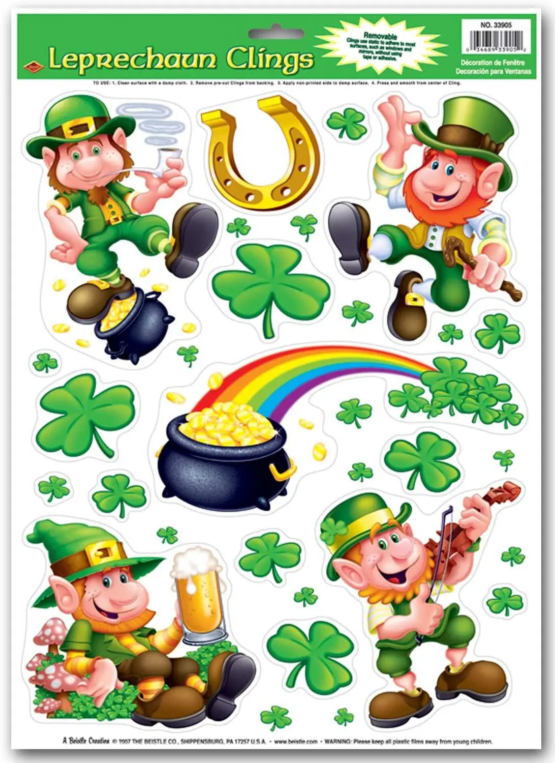 12" X 17" Leprechaun & Shamrock Window Clings 1