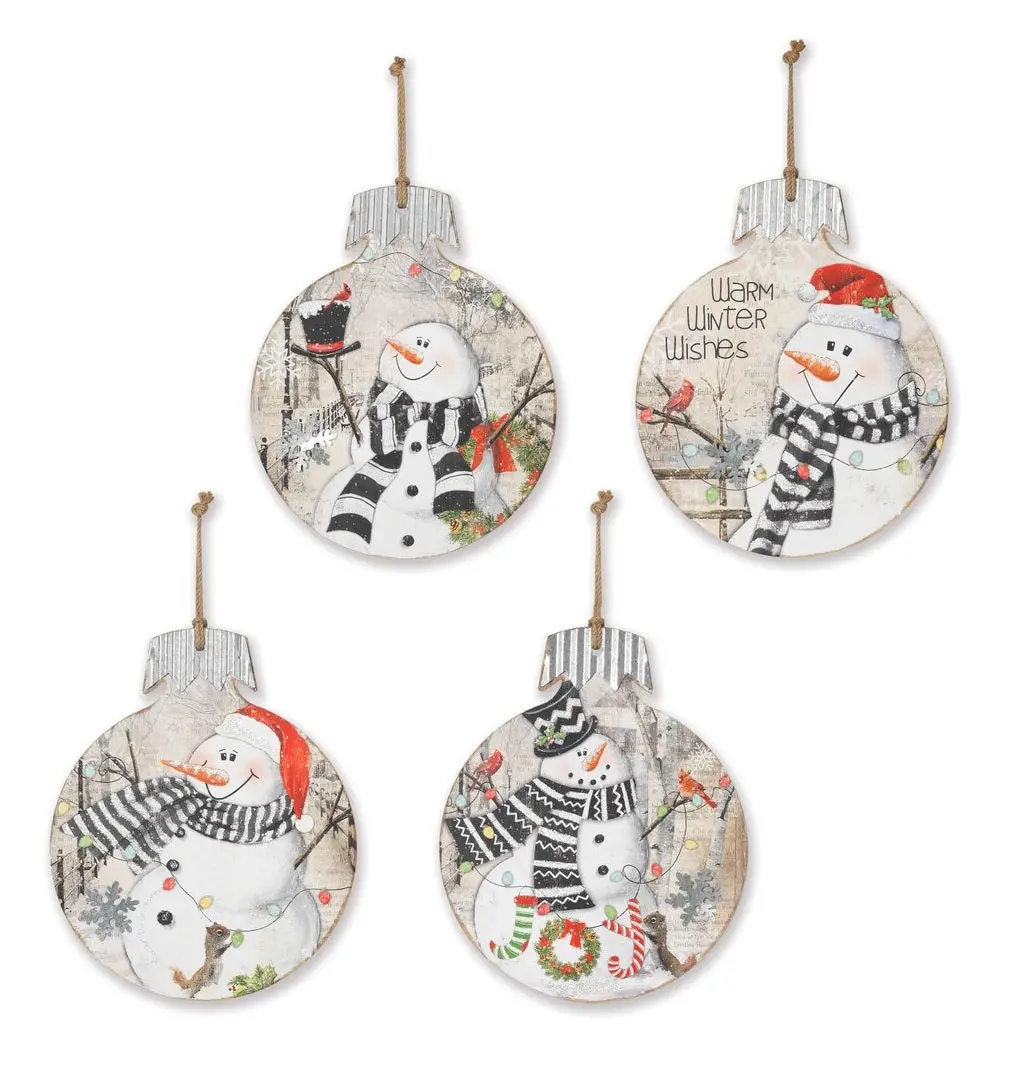 18.7" Wooden Holiday Snowman Ornament With Metal Snowflake 1