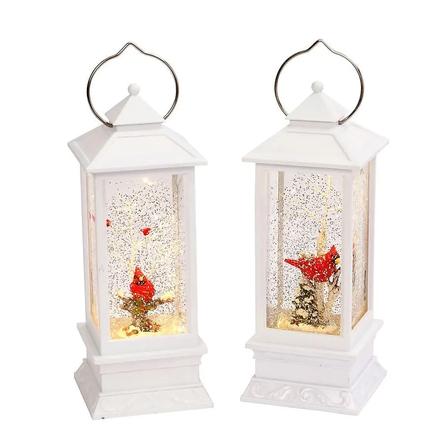 10.6" Battery-Operated Spinning Water Lantern With Winter Scene & Cardinal 1