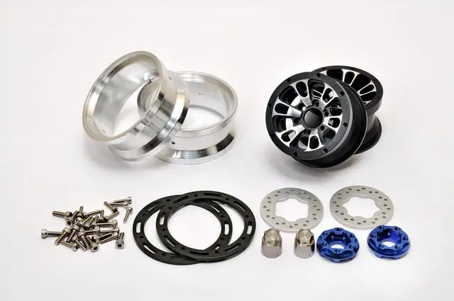 230117B Cnc Alu. 1.9" Beadlock Ring Wheels Set (Black) W/ Brake Disc / Stainless Screws 1