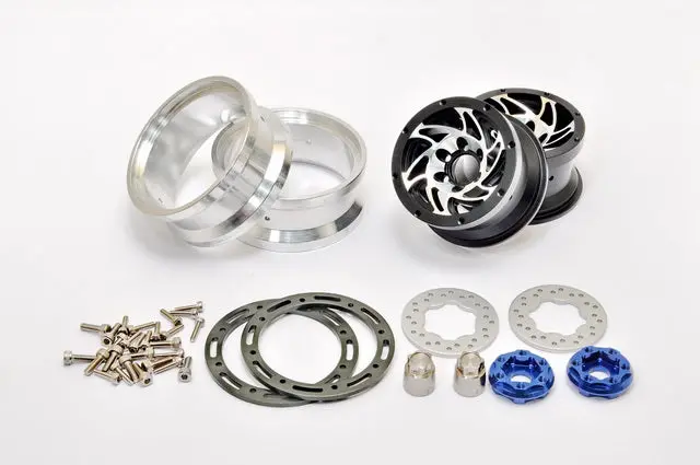 230118B Cnc Alu. 1.9"  Beadlock Ring Wheels Set (Black) W/ Brake Disc  / Stainless Screws 1