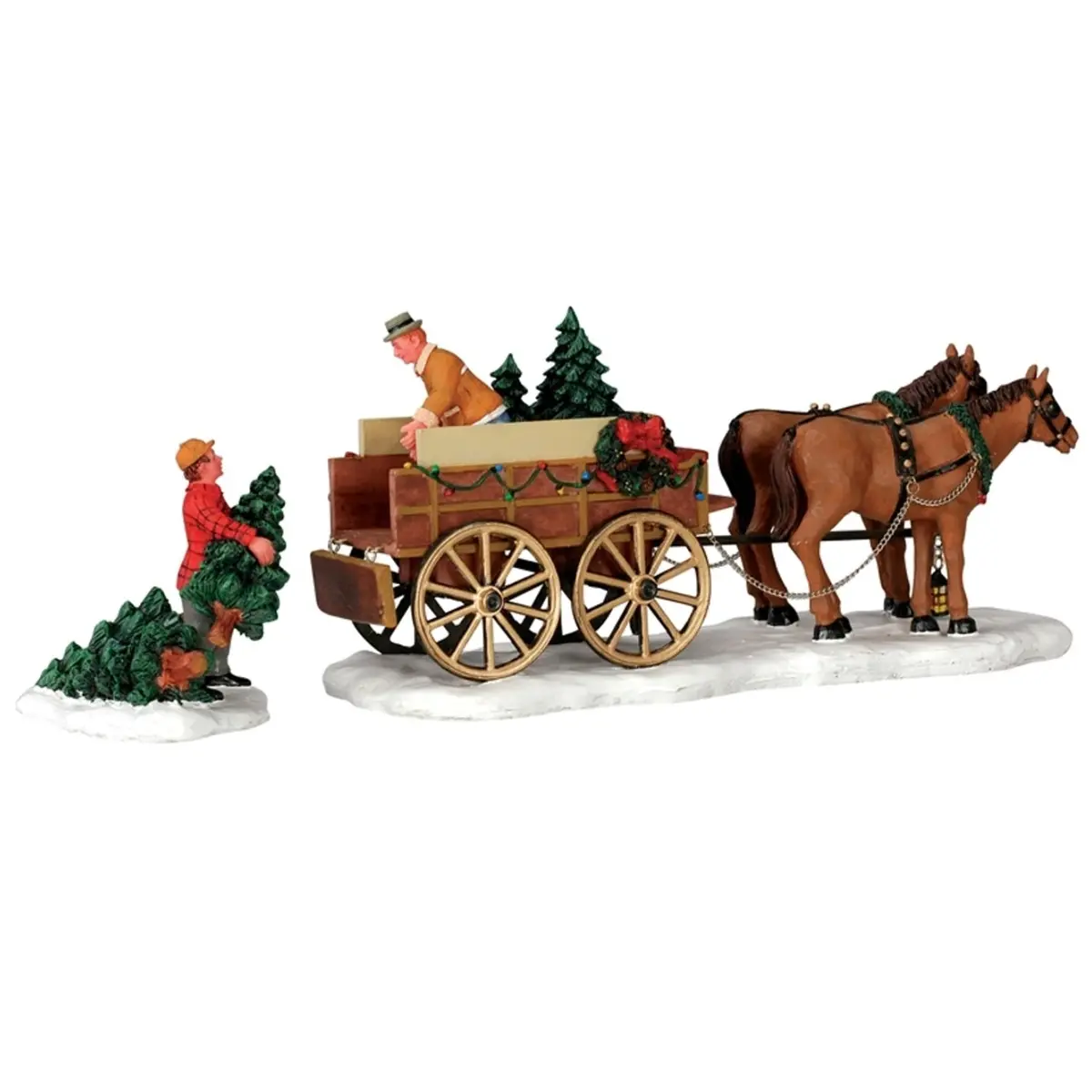 Lemax Vail Village Table Piece: Christmas Tree Wagon, Set Of 2 #43451 1