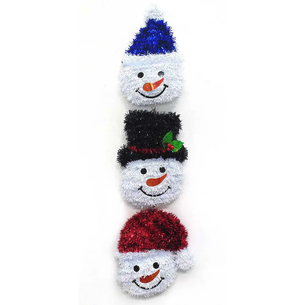 Shiny Tinsel Totem-Style Snowmen Heads Decoration 1