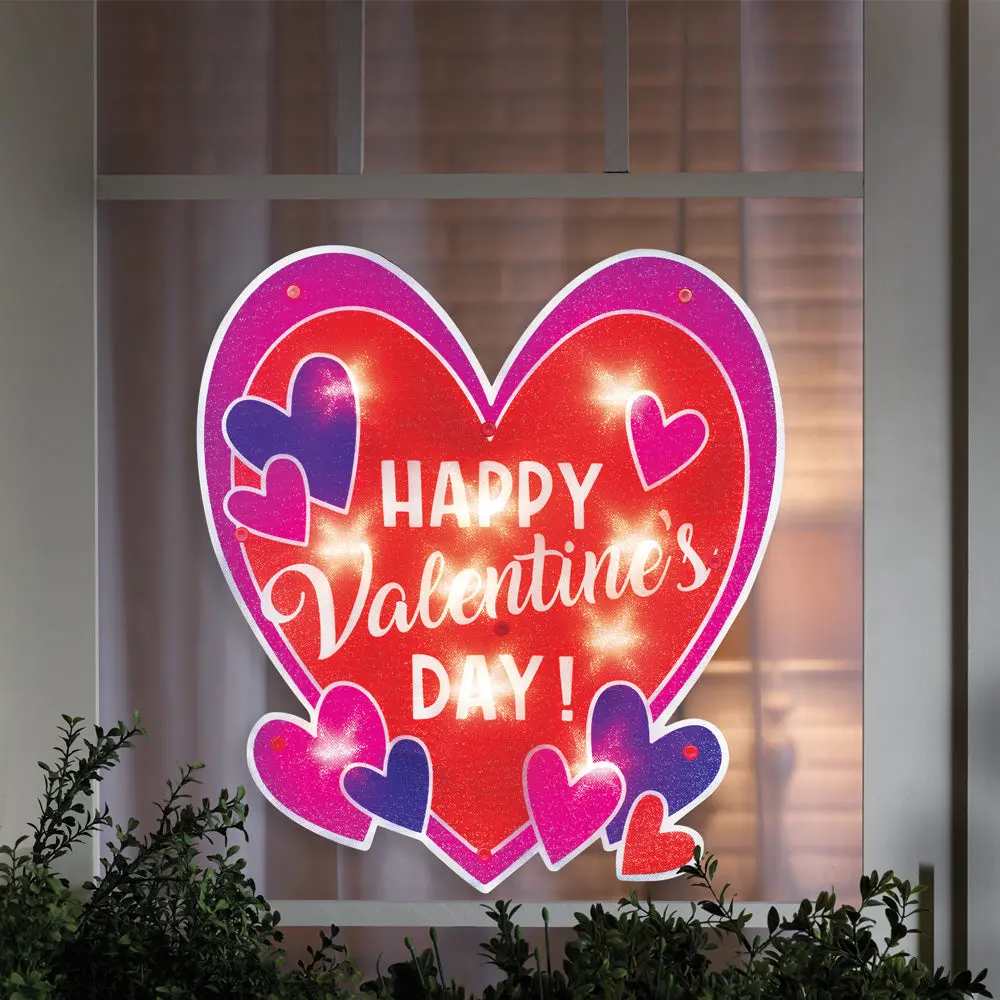 Happy Valentine's Day Heart Shimmer Lighted Window Decoration 1