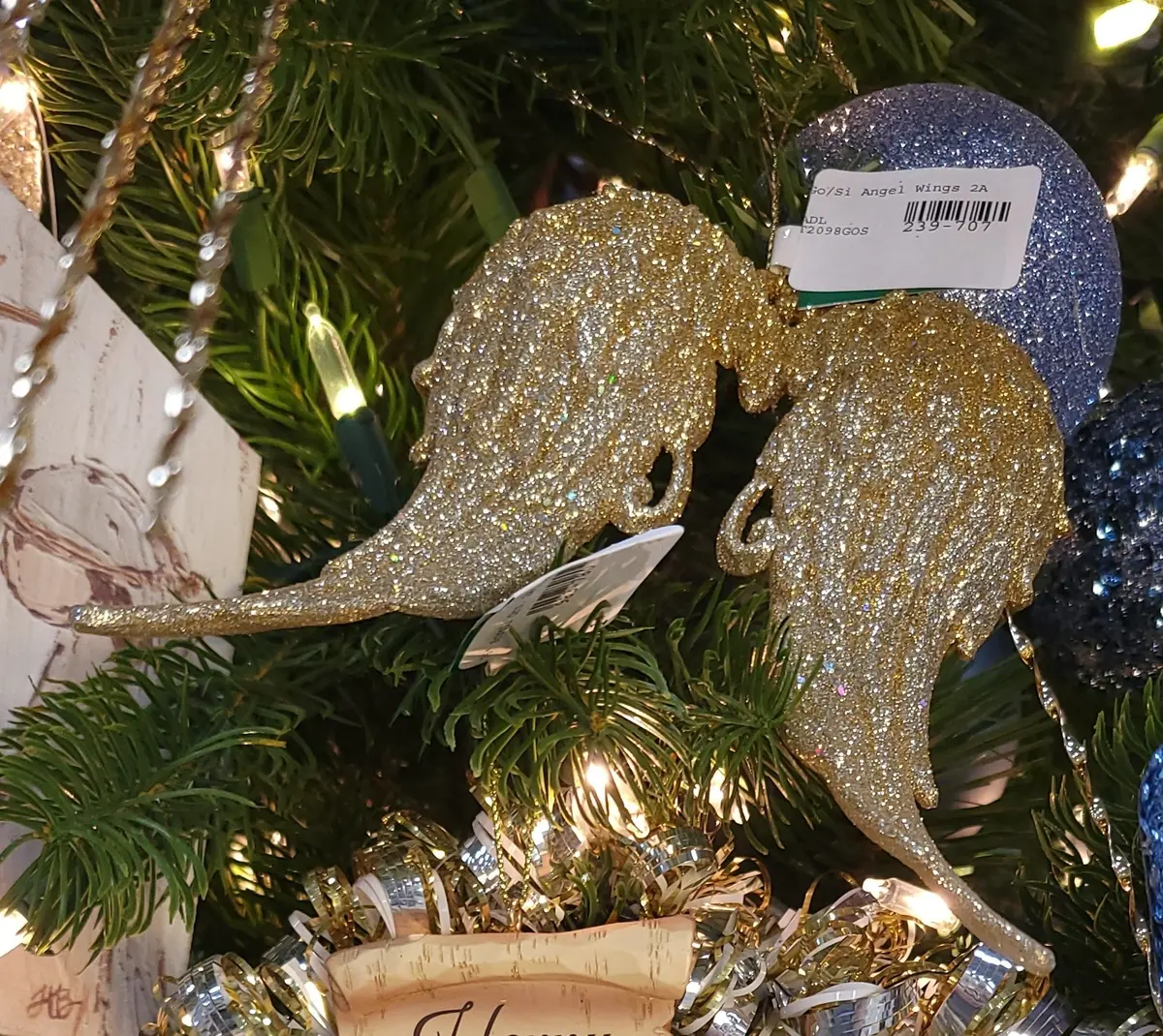 5.75" Gold And Silver Glitter Angel Wing Ornament 2