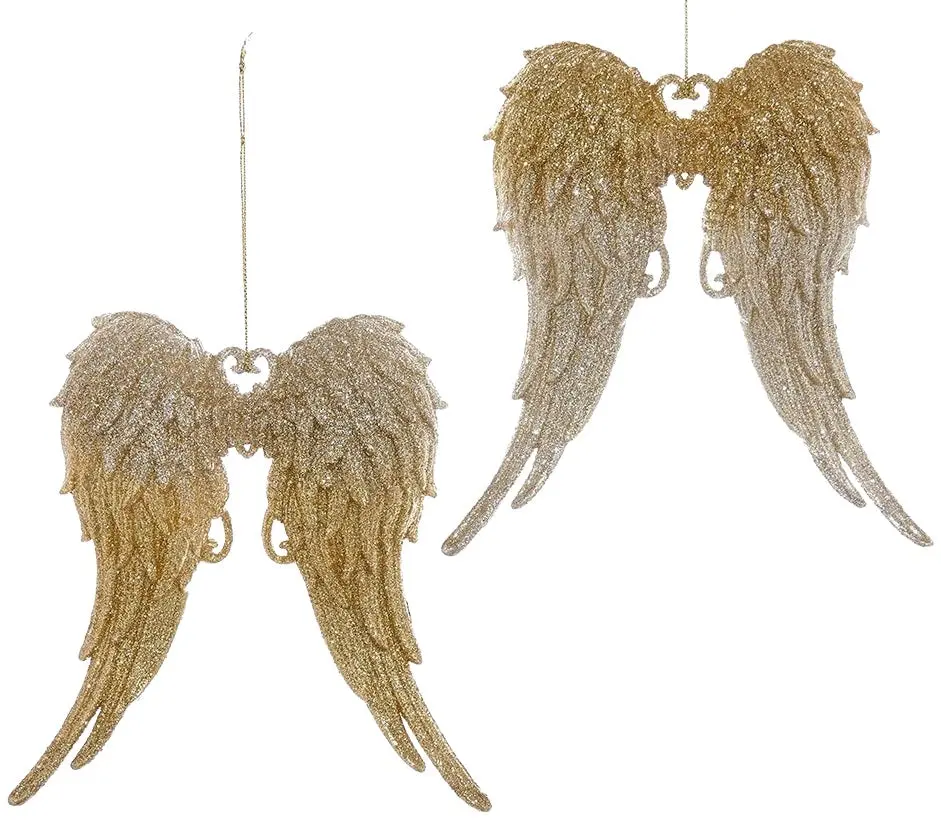 5.75" Gold And Silver Glitter Angel Wing Ornament 1
