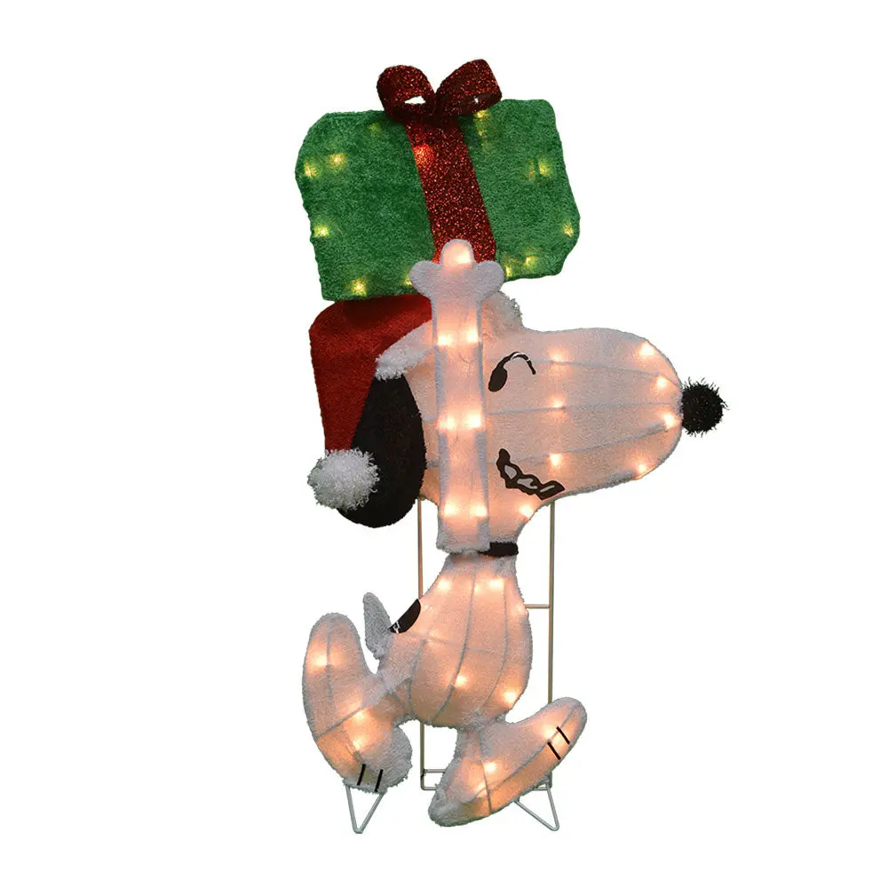 2D Lighted Soft Tinsel Snoopy Carrying Present Sculpture 2