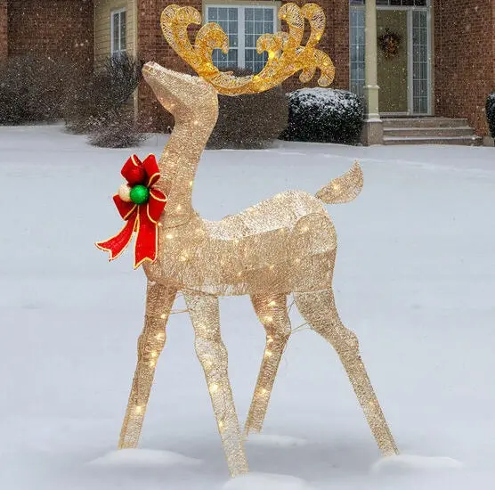 48" Crystal Splendor Standing Deer With Bow Led Lighted Sculpture 1
