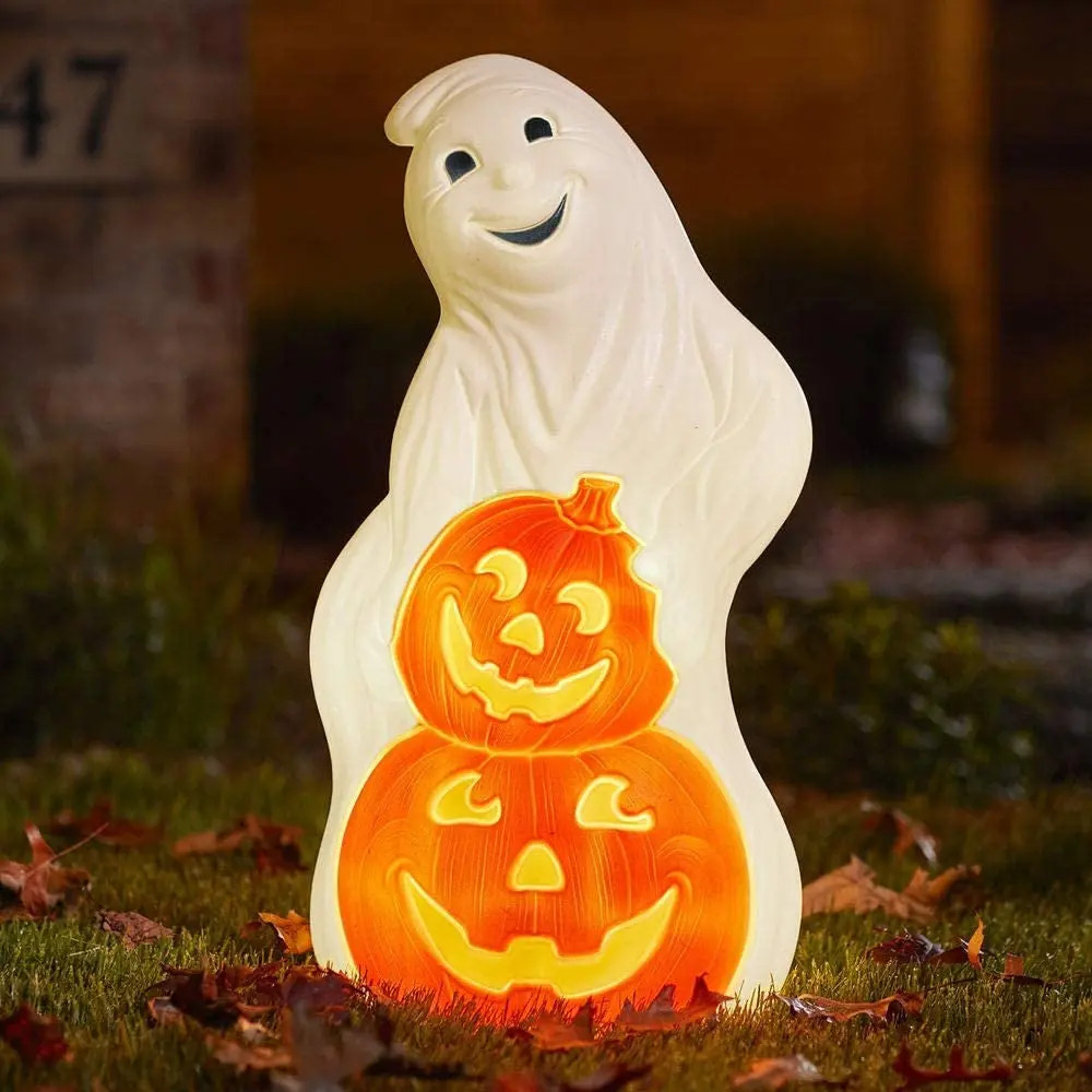 31" Lighted Ghost With 2 Pumpkins Blow Mold 1