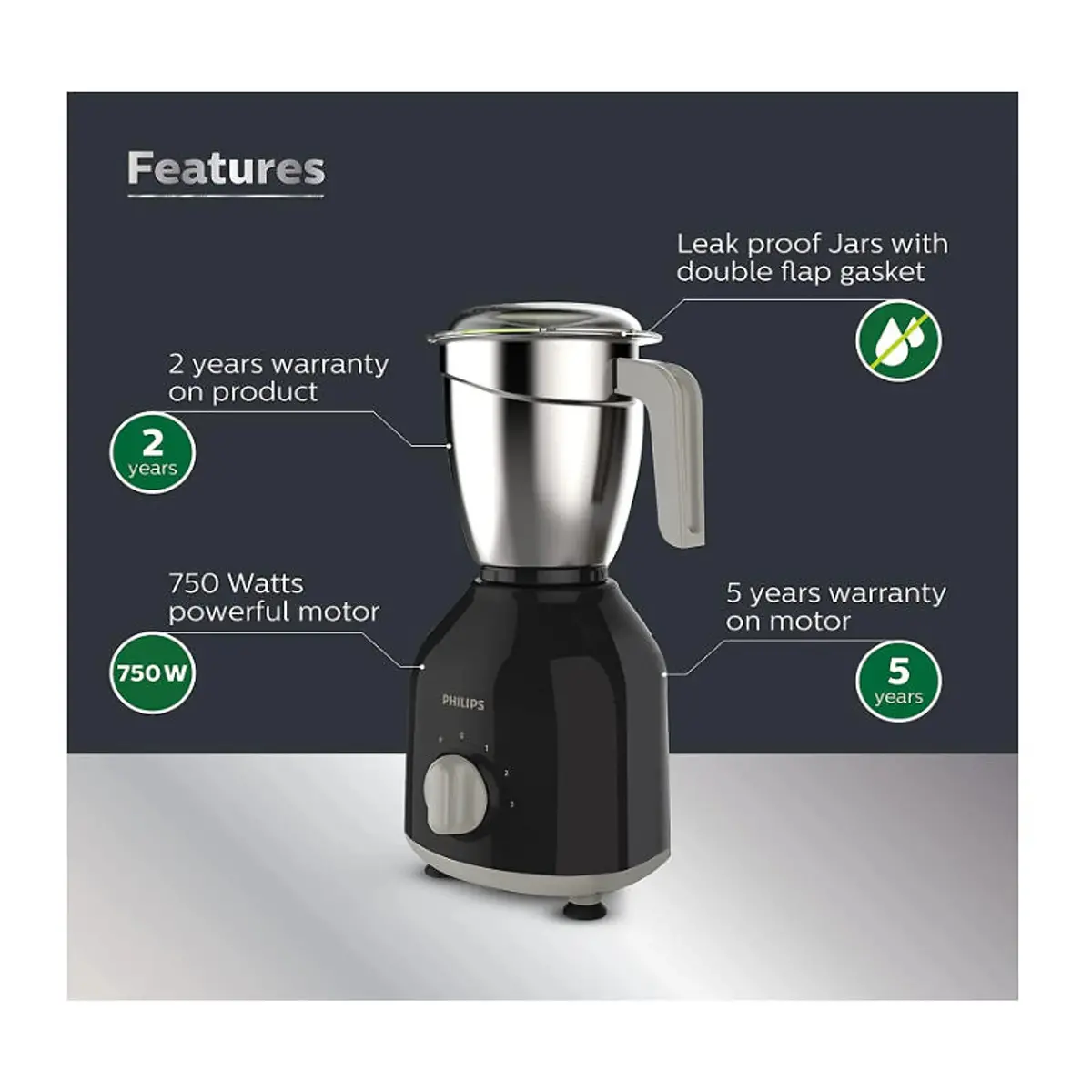 Philips Mixer Grinder With 750W Turbo Motor - Hl7759/00 2