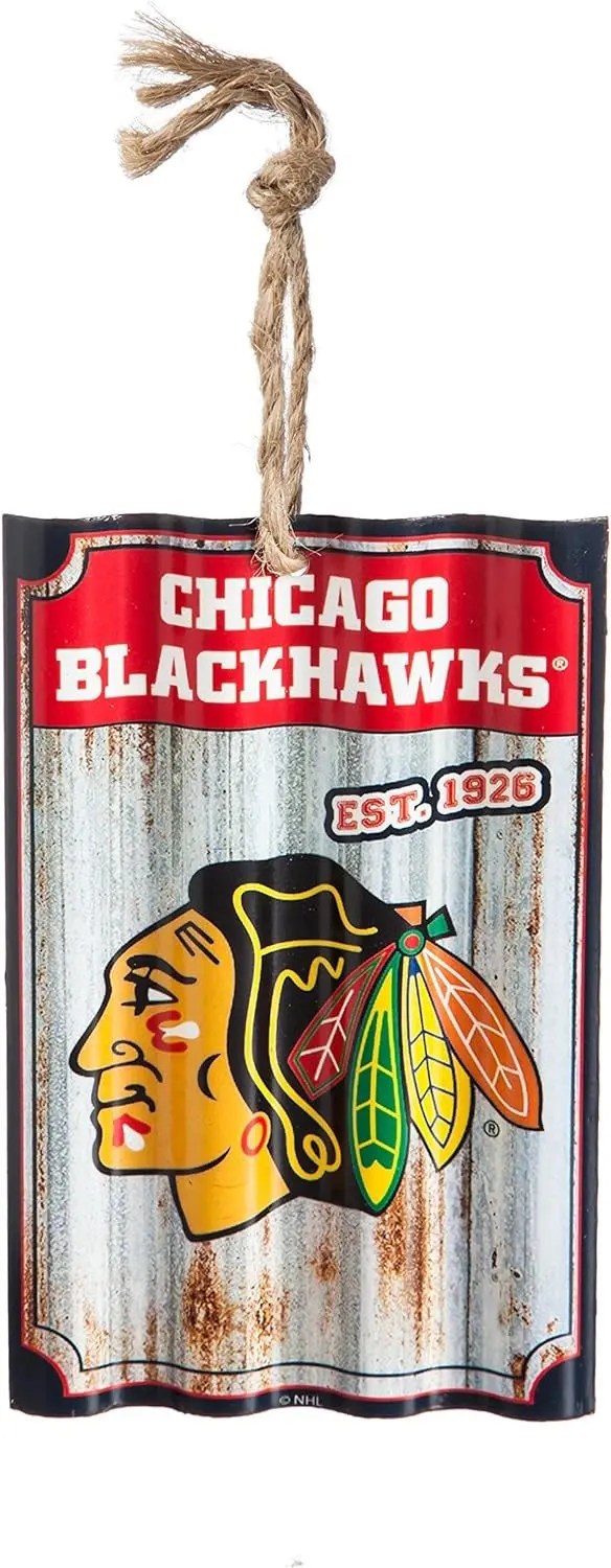 Corrugated Metal Blackhawks Ornament 1