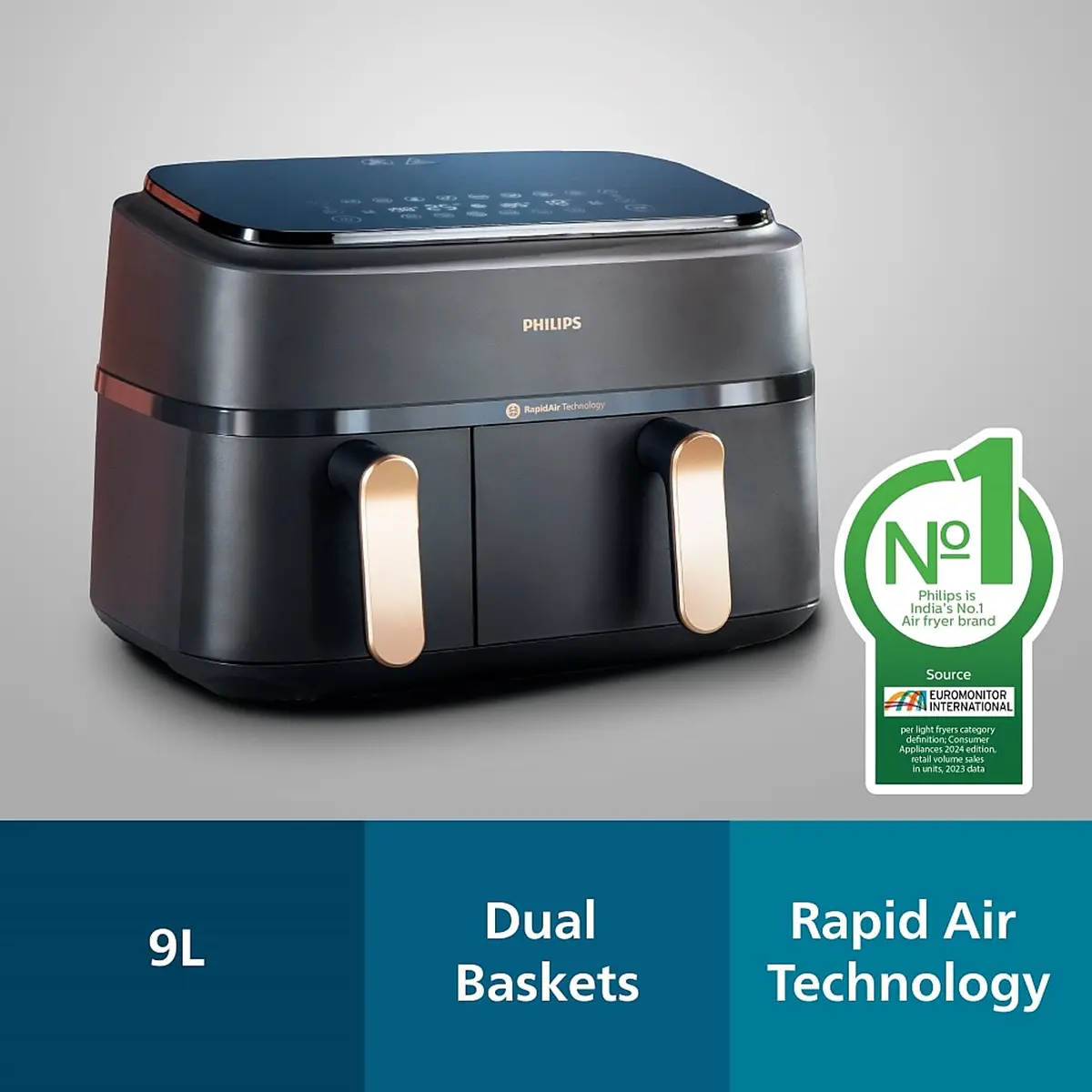 Philips 9L Airfryer With Dual Baskets For Full Tray Cooking & 8 Preset Menus - Na352/00 - Emp 2