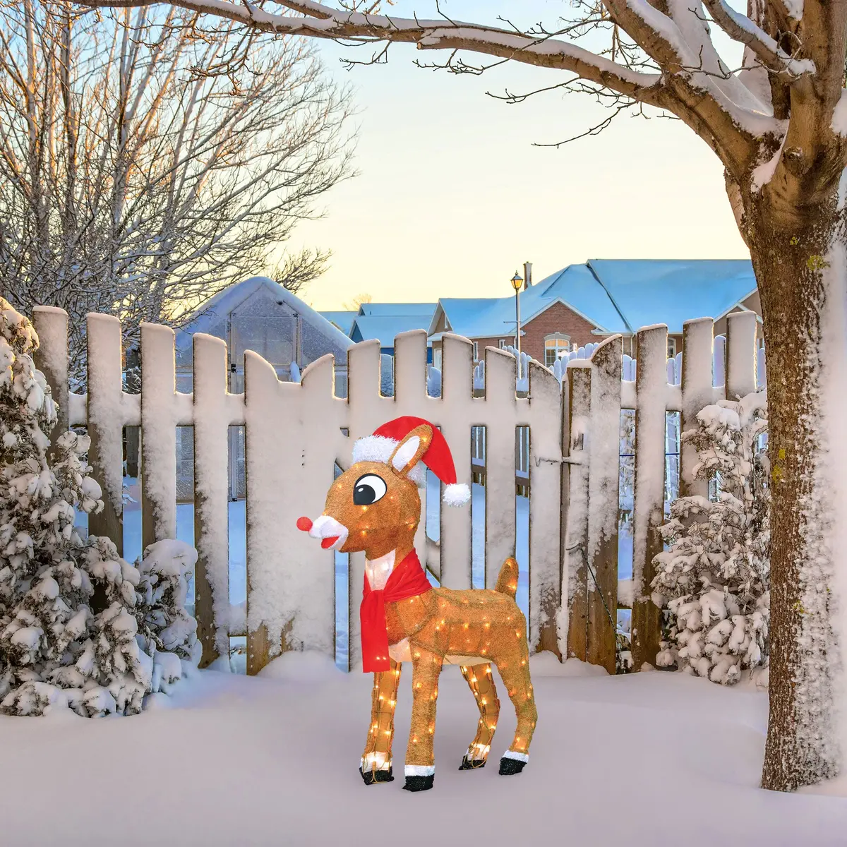 32" 3D Rudolph With Santa Hat Lighted Yard Decoration 1