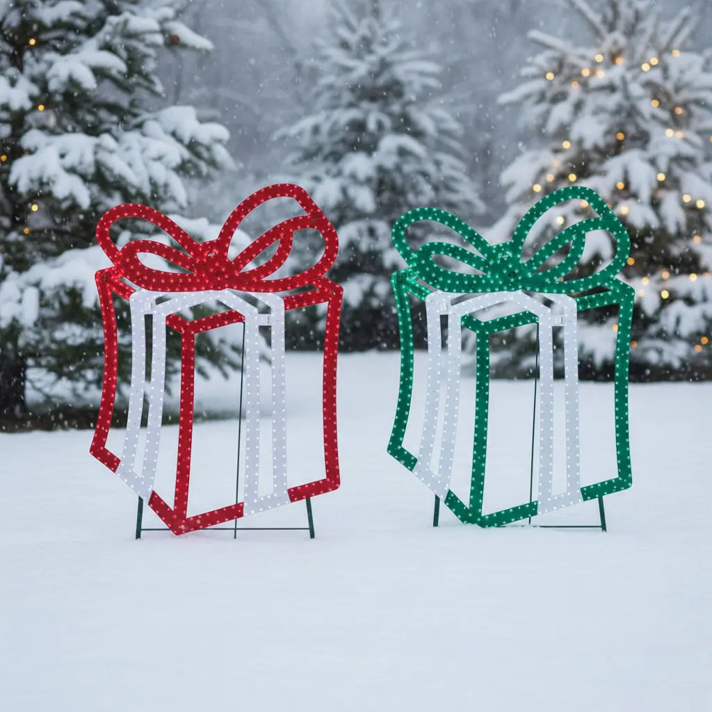 Set Of 2 Hi-Vibrant Led Jumbo Presents (Red & Green) 1