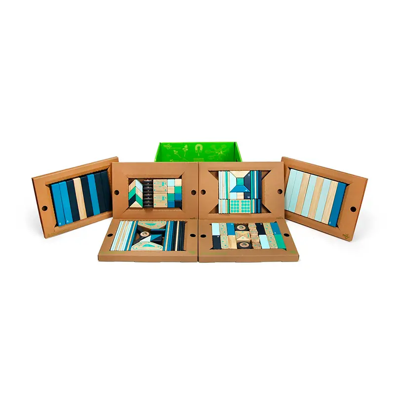 Tegu 130-Piece Classroom Kit Magnetic Wooden Blocks Bulk Pack 4