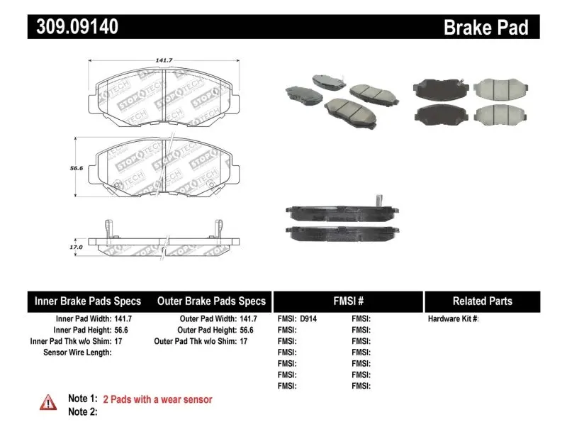 Stoptech Performance Front Brake Pads For Honda Accord (2003–2010), Cr-V (2002–2006), And Pilot (2003–2008) 1