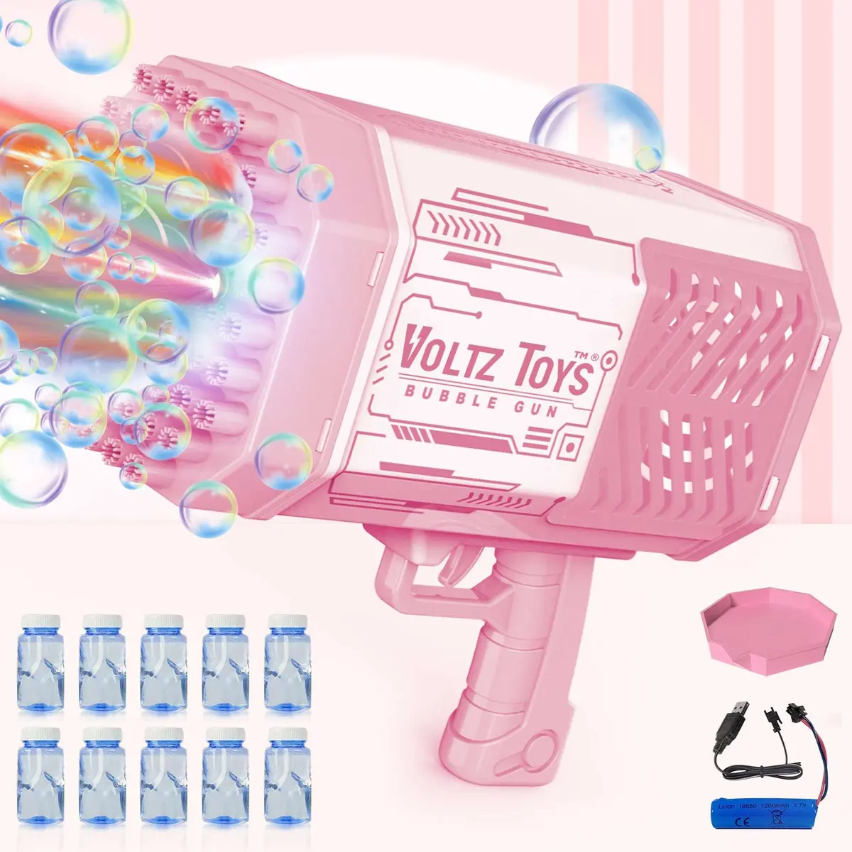 Bubble Blaster Machine Bubble Gun With 69 Holes, Colorful Lights, And Rocket Launcher Shape 2