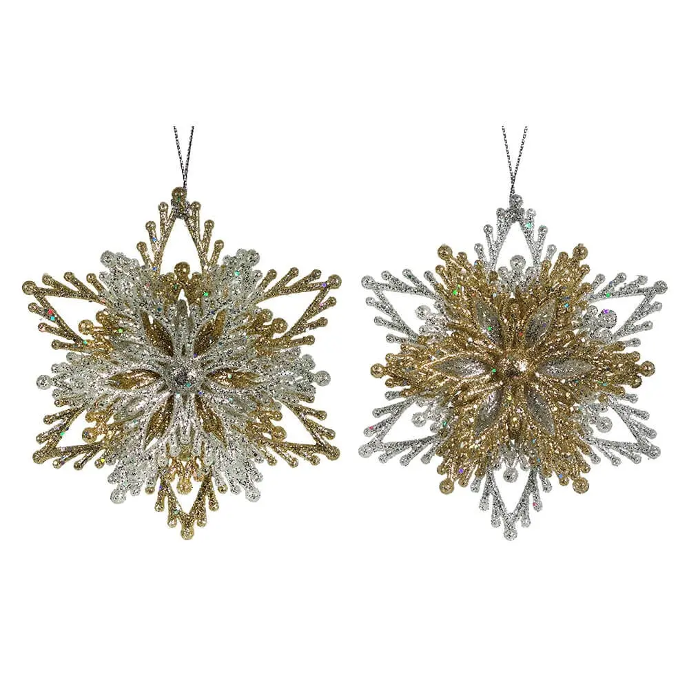 4" Gold And Silver Snowflake Burst Acrylic Ornament 1