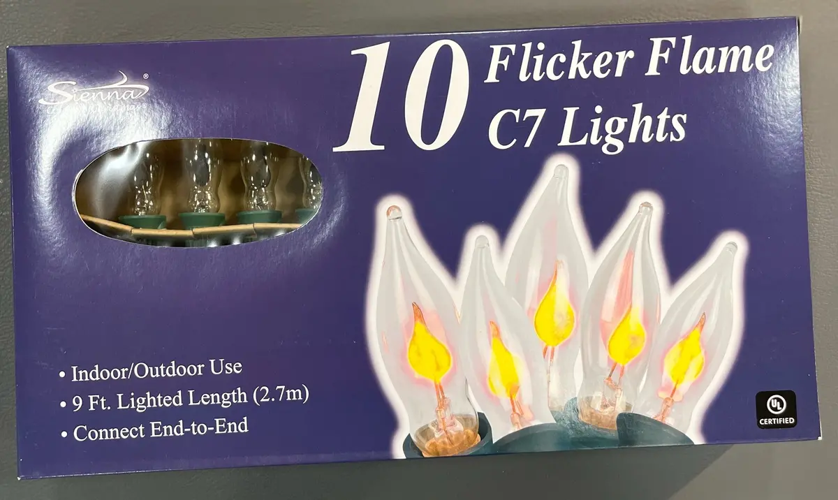 Set Of 10 C7 Flicker Flame Indoor Christmas Lights 2