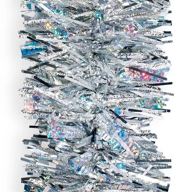 12' Fancy Embossed Laser Silver Tinsel Christmas Garland 1