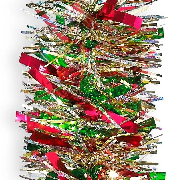 12' Fantasy Embossed Laser Red, Green, Midas Gold Tinsel Garland 1