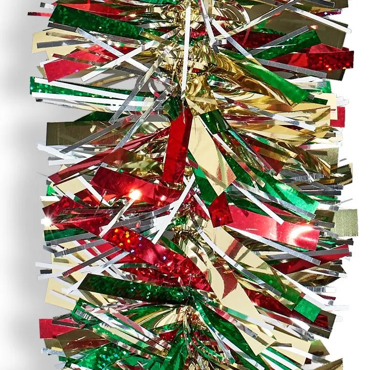 10' Deluxe Deco Laser Red, Green, Midas Gold And Silver Tinsel Garland 1