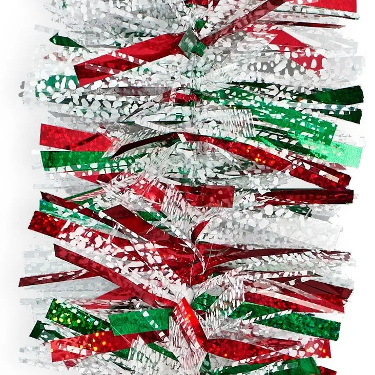 10' Deluxe Deco Laser Red And Green Snowy Tinsel Garland 1