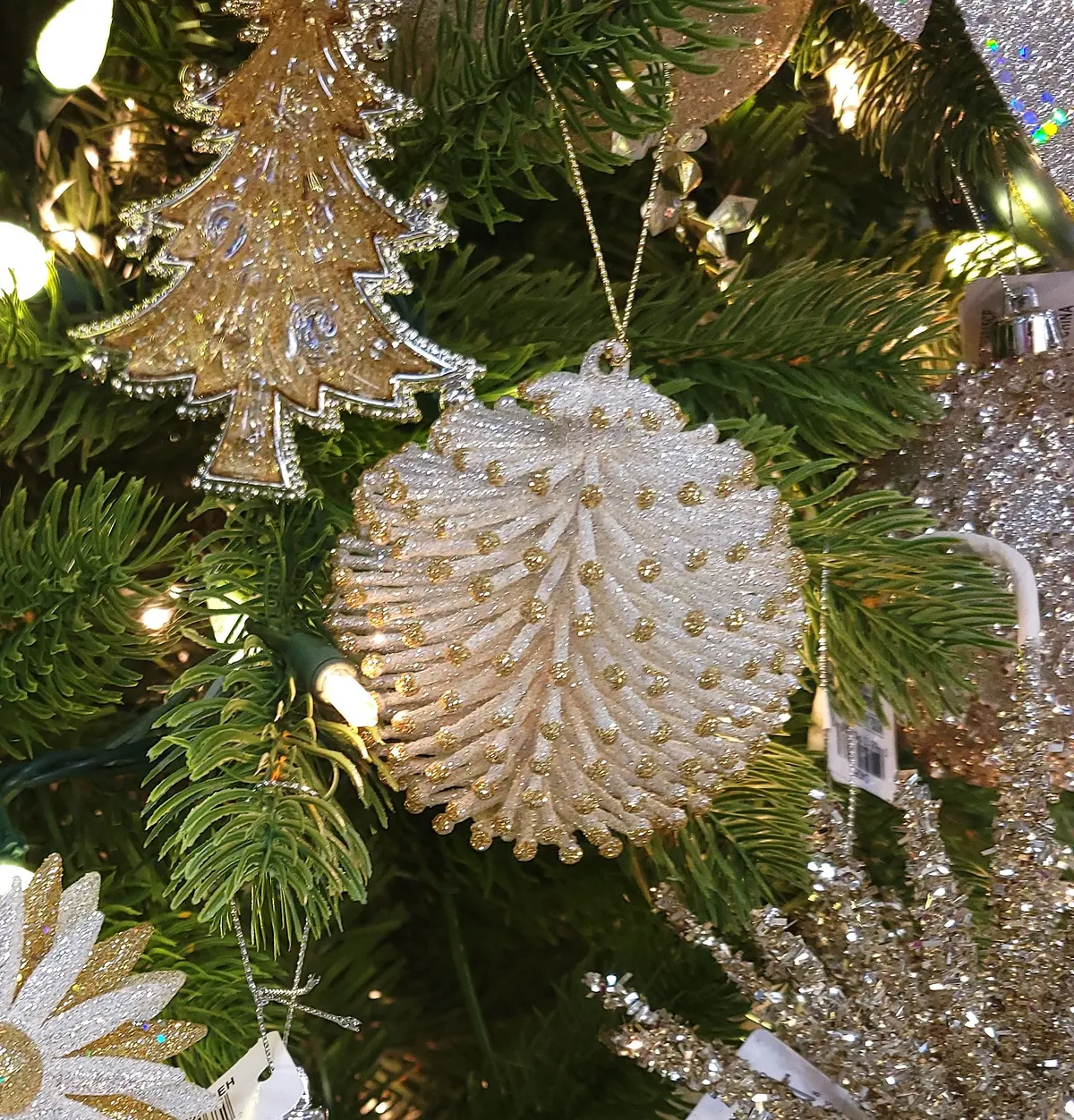 3.75" Silver And Gold Acrylic Pine Cone Ball Ornament 2