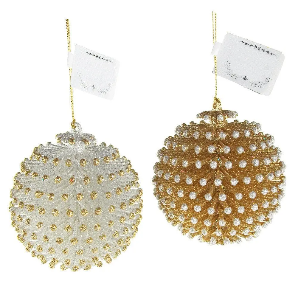 3.75" Silver And Gold Acrylic Pine Cone Ball Ornament 1