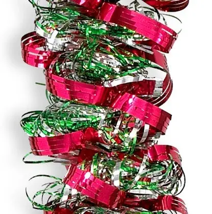 12' Deluxe Red, Green And Silver Angel Hair Tinsel Garland 1