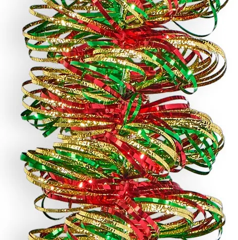 12' Deluxe Gold, Red And Green Angel Hair Tinsel Garland 1