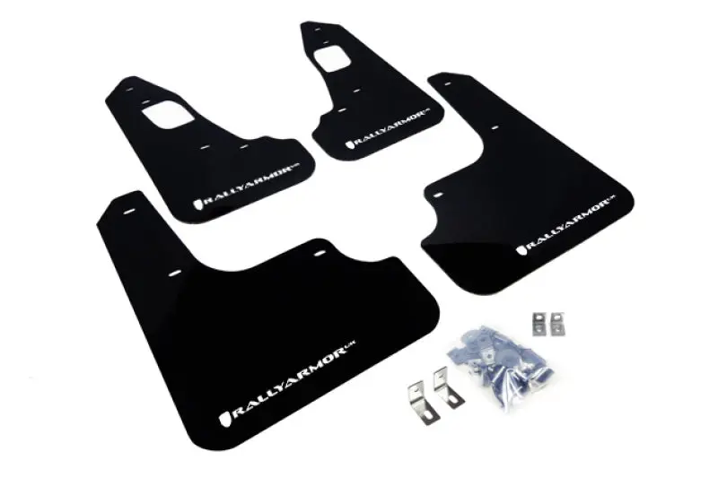 Rally Armor Ur Series Mud Flaps – Black With White Logo, Fits 2008+ Mitsubishi Lancer Evolution X 1