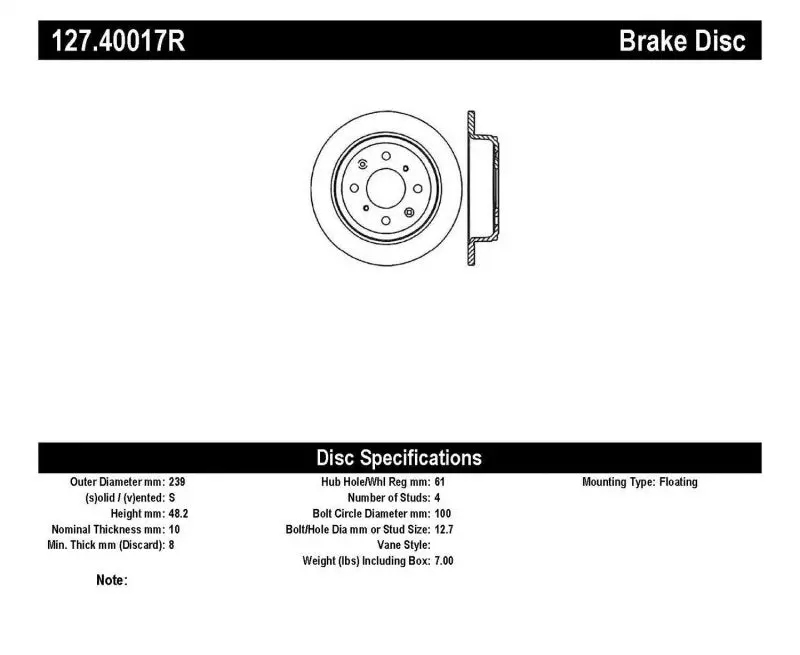 Stoptech Slotted & Drilled Rear Brake Rotor – Right Side, Fits 1990–1996 Acura Integra (Excluding Type R) 1