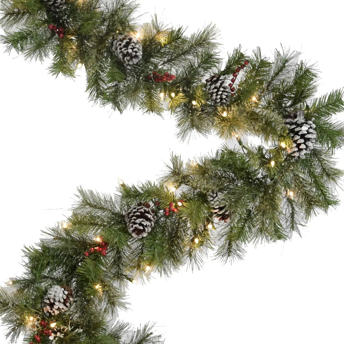 9' Frosted Mountain Ridge Pre-Lit Artificial Garland 1
