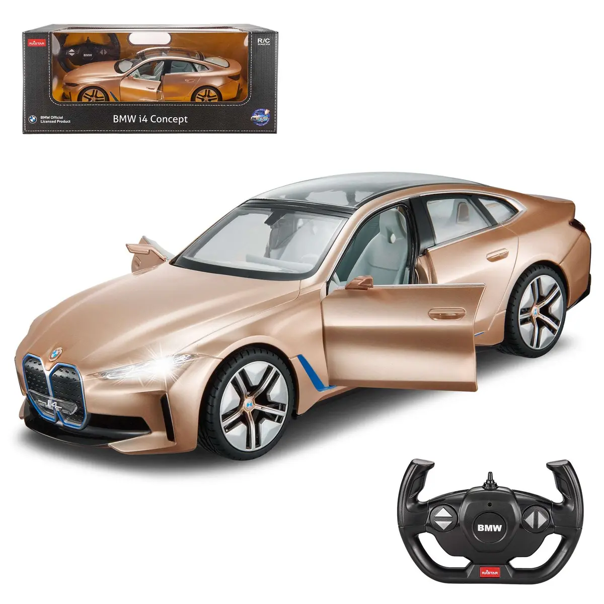 Bmw I4 Rc Car 1/14 Scale Licensed Remote Control Toy Car With Open Doors And Working Interior Lights By Rastar 1