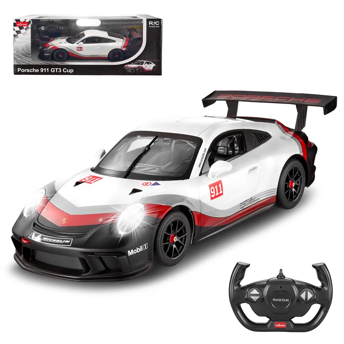Porsche 911 Gt3 Cup Rc Car 1/14 Scale Licensed Remote Control Toy Car With Working Lights By Rastar 1