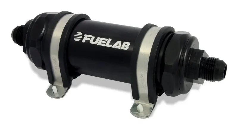 Fuelab Long-Body Inline Fuel Filter – -6An In / -10An Out, 10-Micron Fabric W/ Integrated Check Valve, Black 1