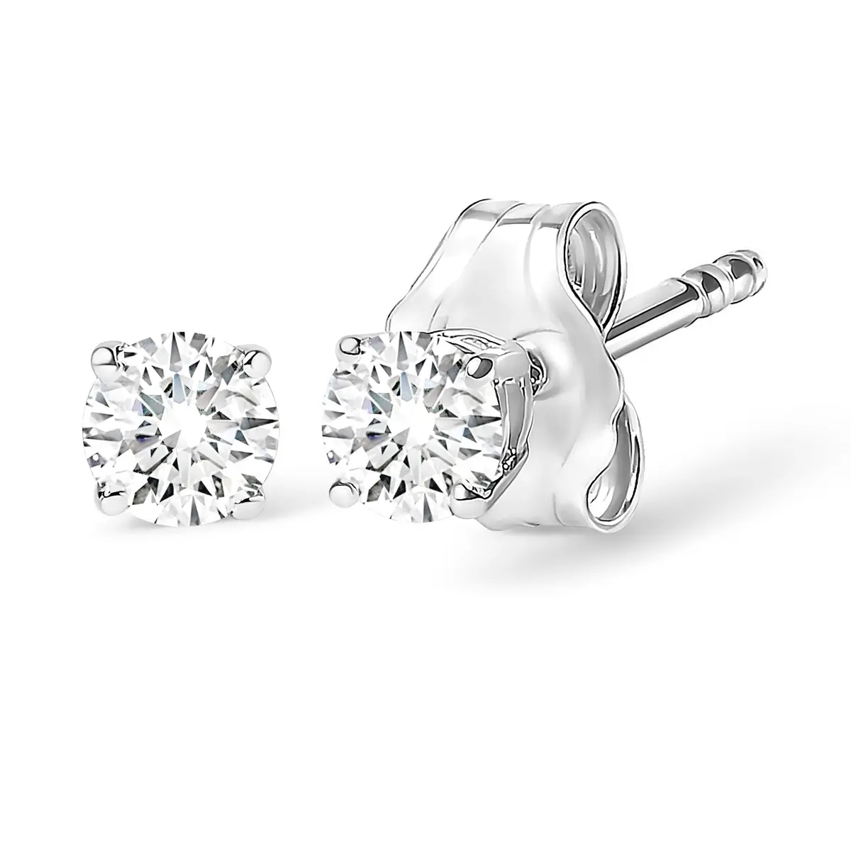 14K White Gold 1/2 Cttw Round Lab Grown Diamond Solitaire Stud Earrings 1