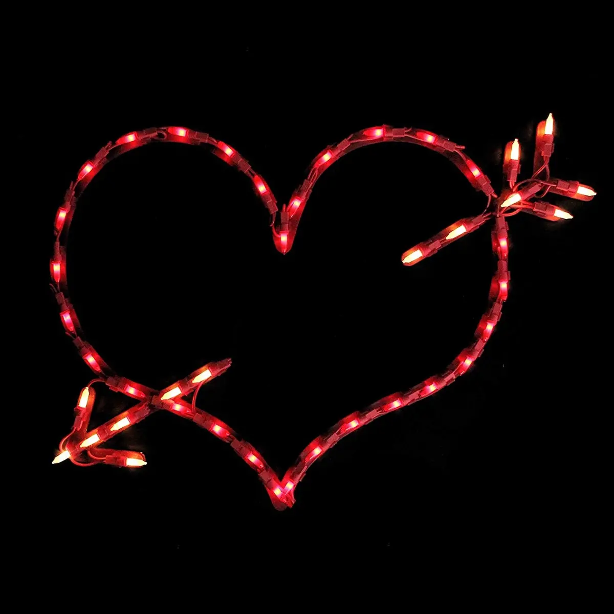 Lighted Red Valentine's Day Heart Bow And Arrow Window Silhouette 1