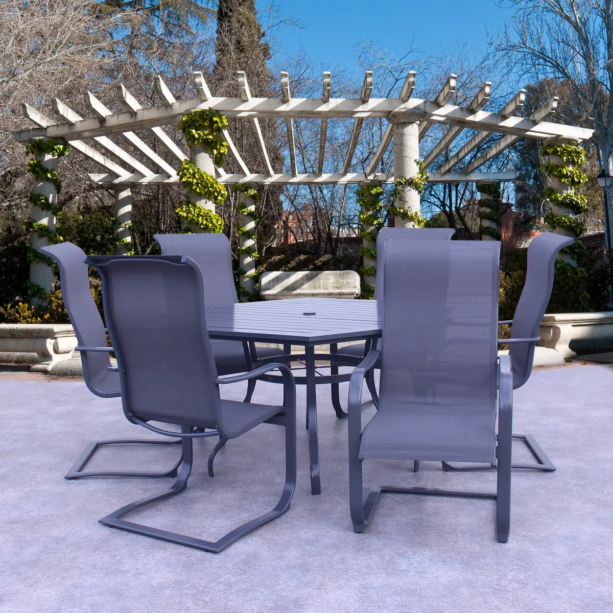 Dublin Gray Sling Spring Patio Dining Sets 1