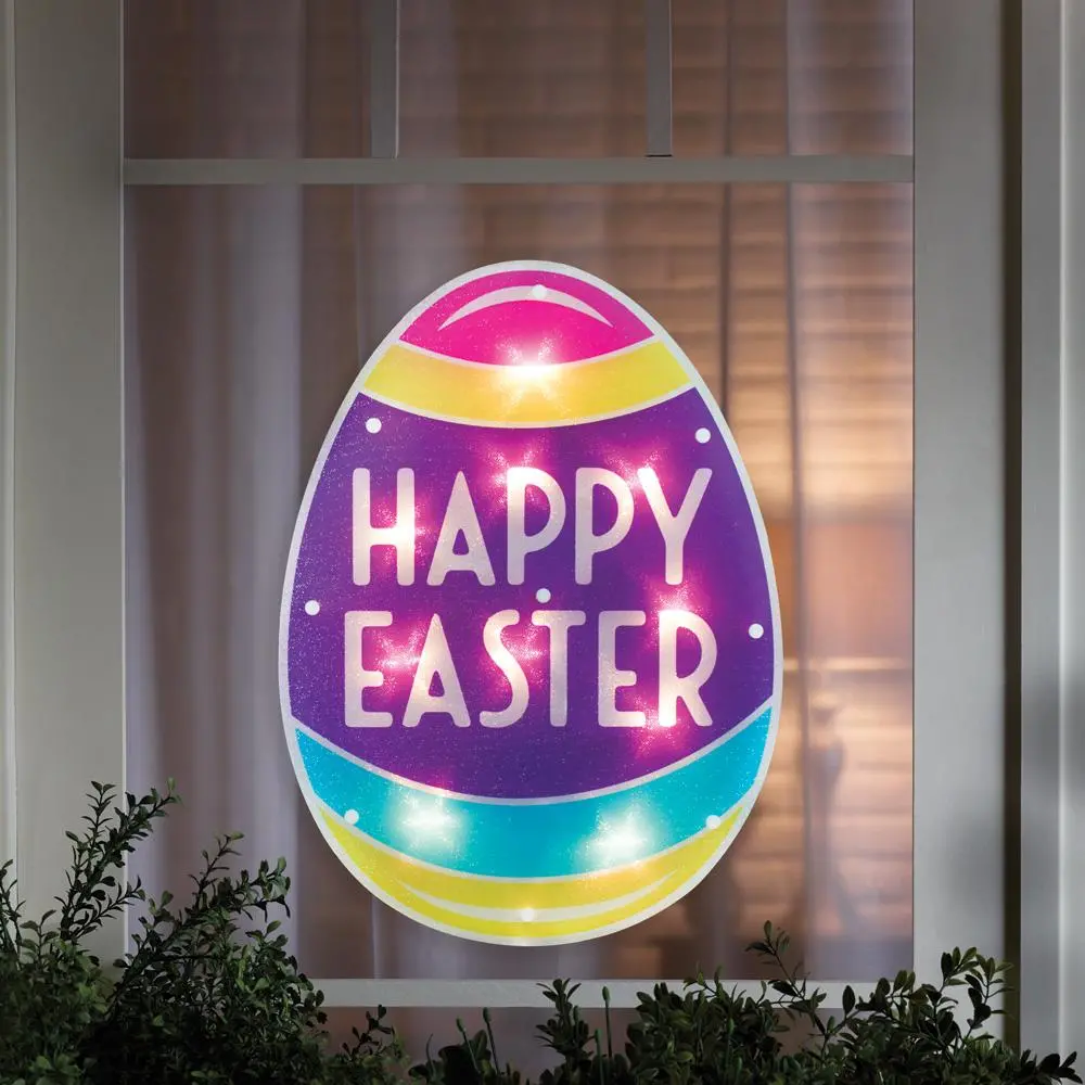 Happy Easter Shimmer Lighted Egg Window Silhouette 1