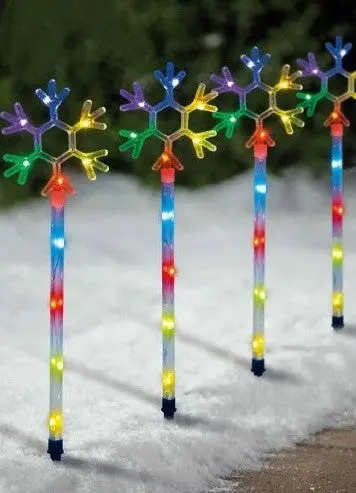 Set Of 4 Led Programmable Smart Snowflake Driveway Markers - Remote & App Control 1