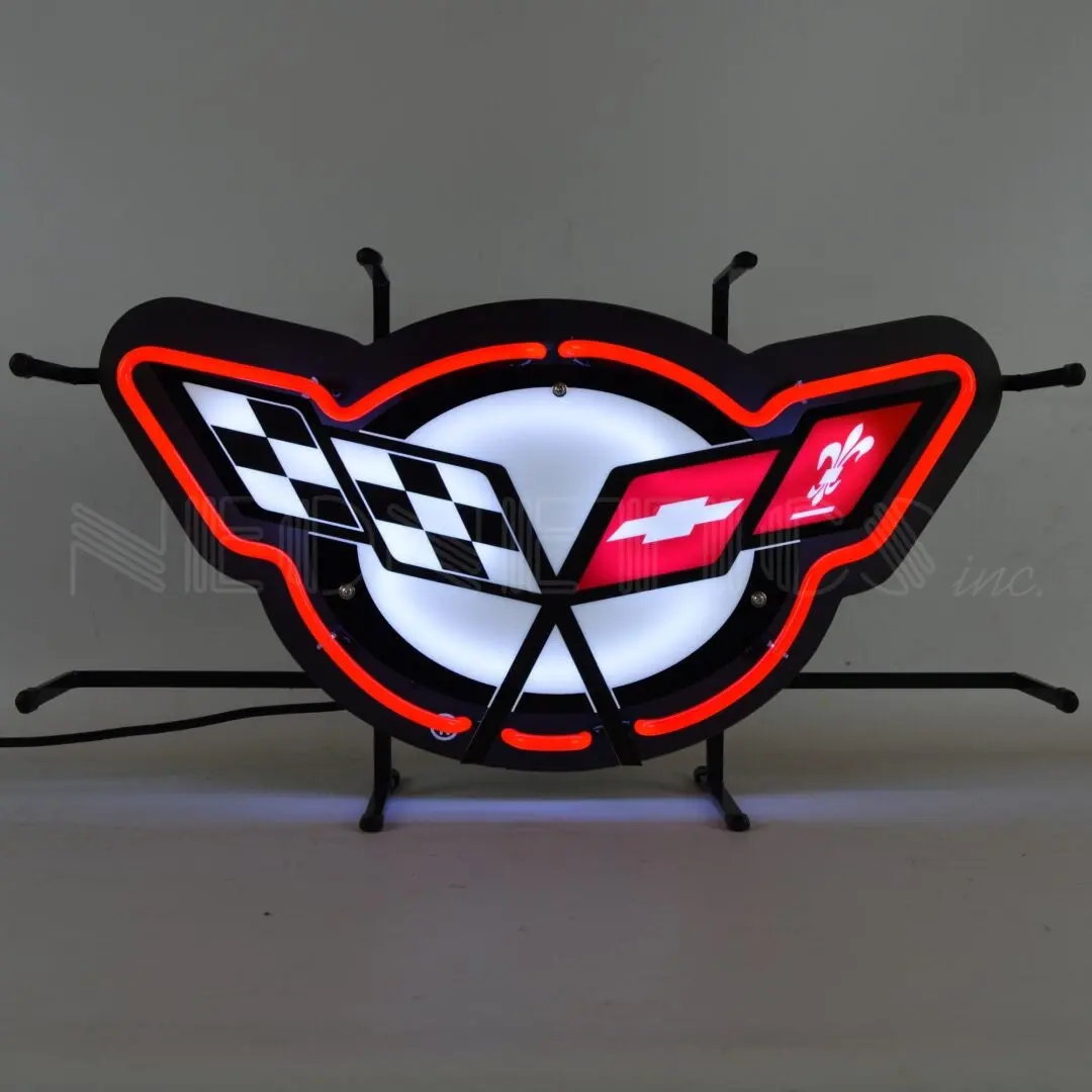 Neonetics Gm Corvette C5 Flags Neon Sign With Backing 1