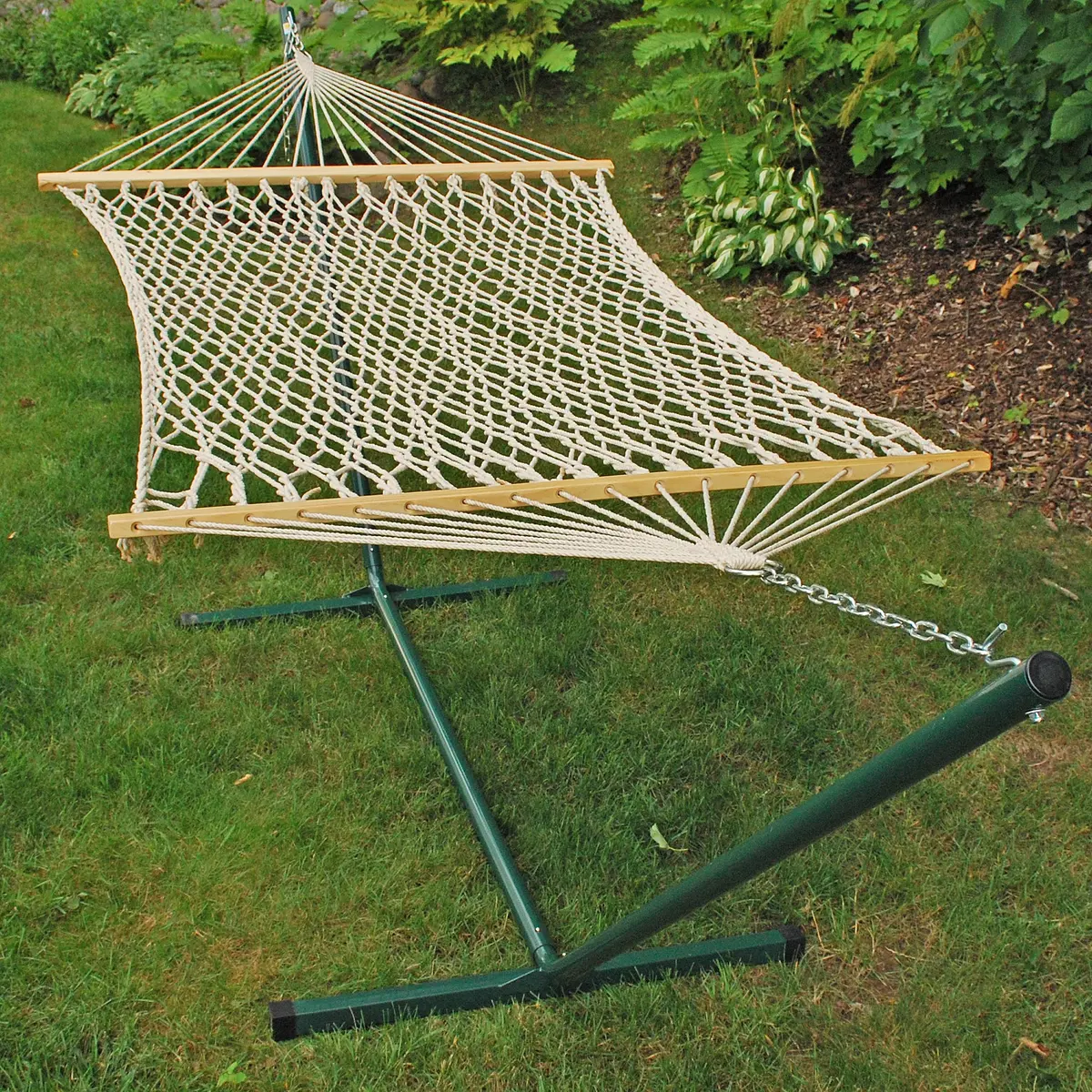 2-Point Single Cotton Rope Hammock With Stand 1