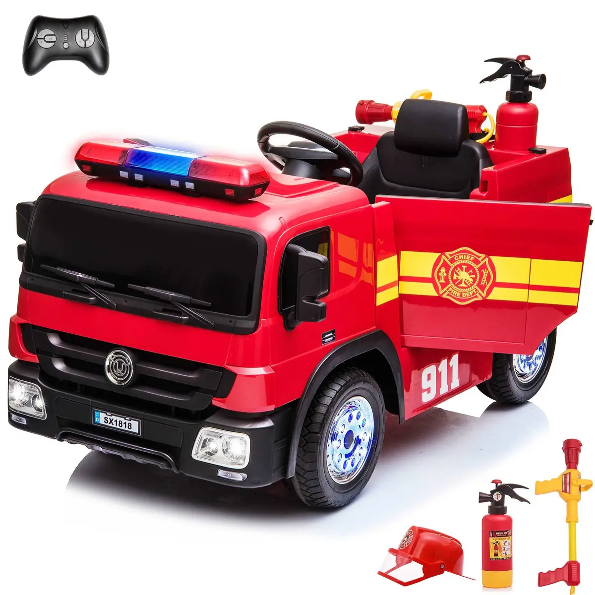 Fire Truck 12V Ride On Car With Remote Control And Simulated Fireman Equipment 1