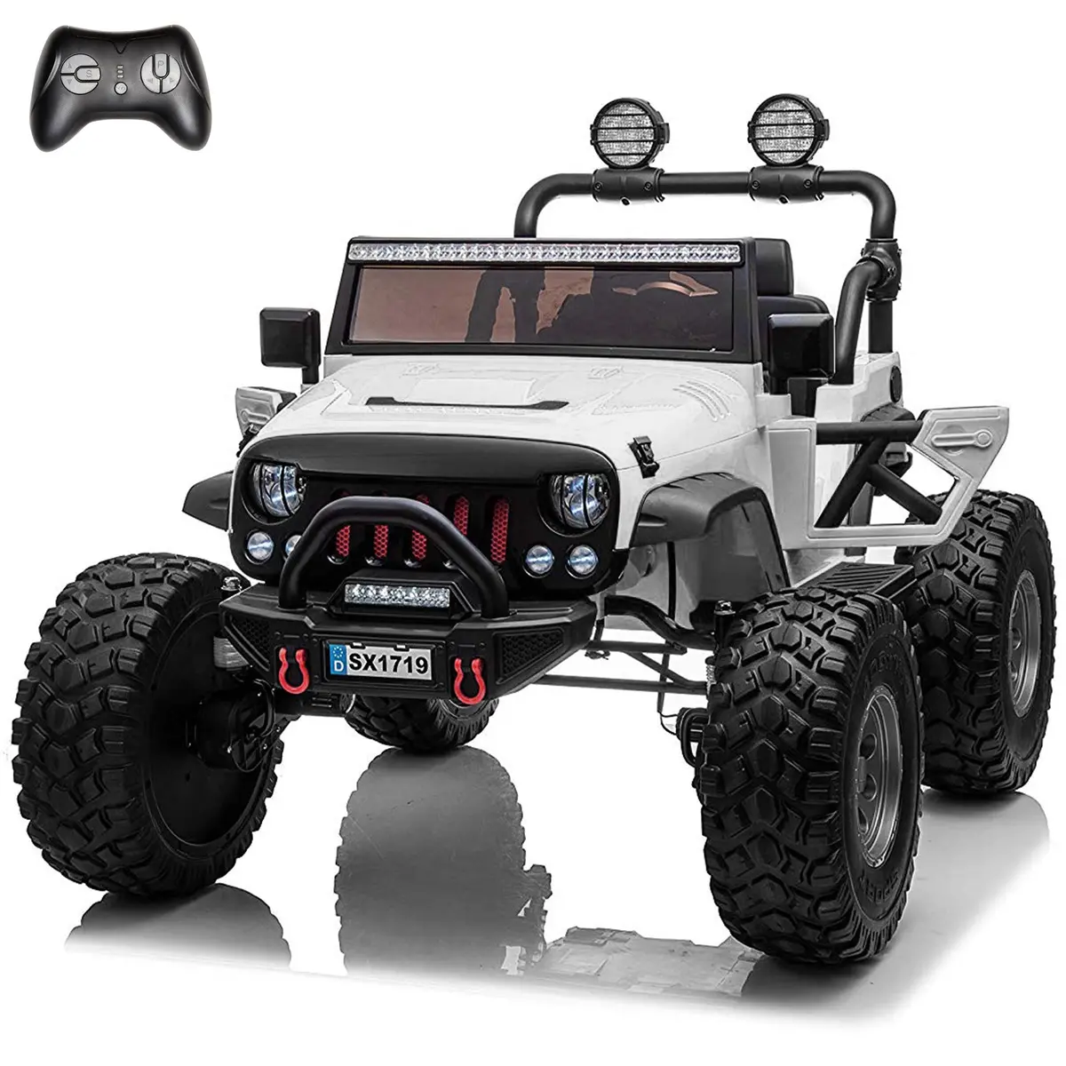 Lifted Monster Jeep 12V 2 Seater Classic Ride On Car With Remote Control, Leather Seat And Eva Tires 4