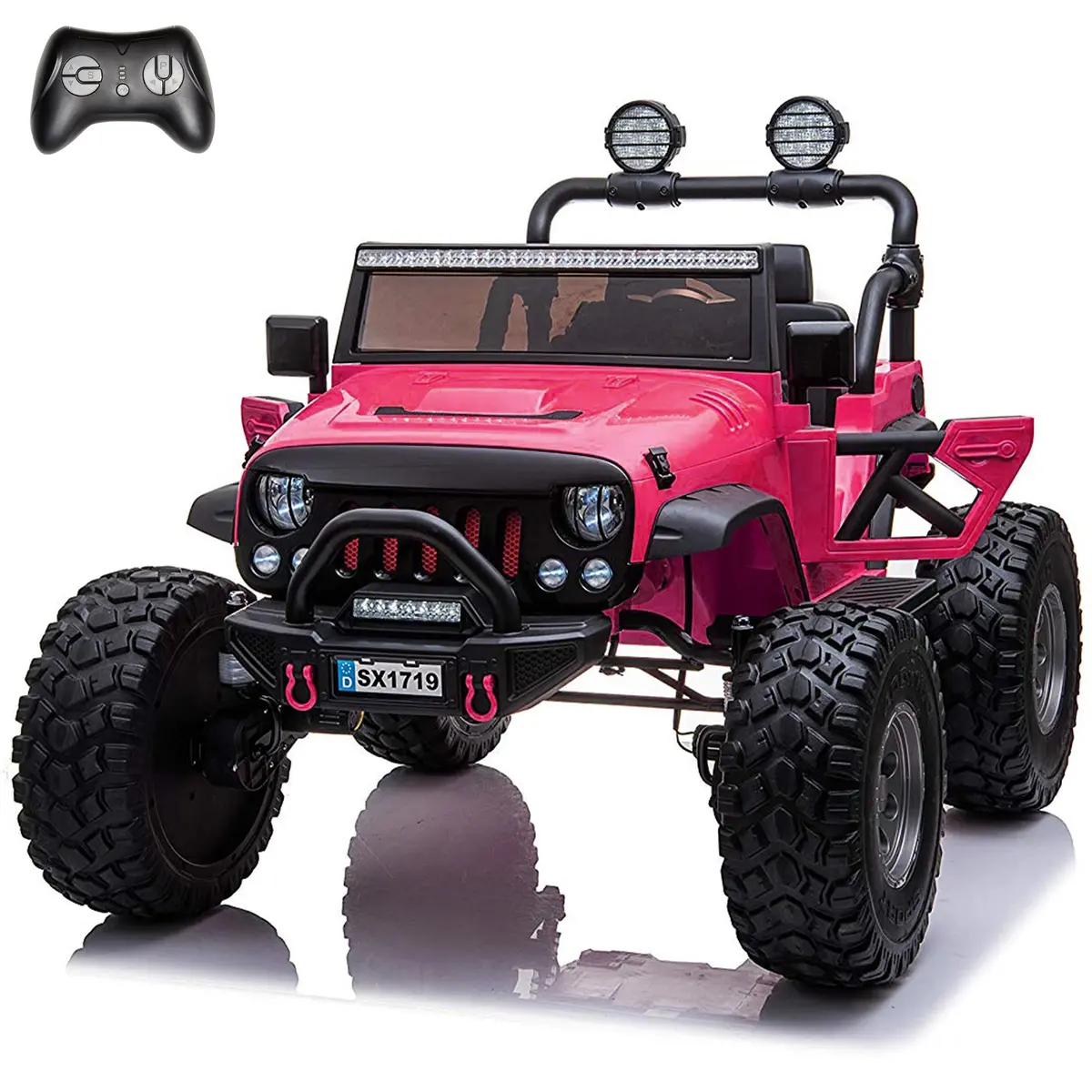 Lifted Monster Jeep 12V 2 Seater Classic Ride On Car With Remote Control, Leather Seat And Eva Tires 3